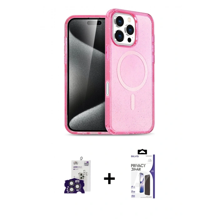 MARSİLYAN™- iPhone 16 Pro Max Kılıf Nova Asil Prime - Siyah Bilvis 3X AR Hayalet Cam Ekran Koruyucu + Bilvis Titan Kamera Lens - TMGI