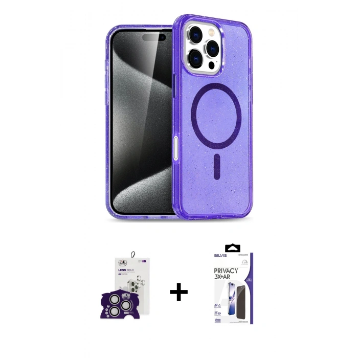 MARSİLYAN™- iPhone 16 Pro Max Kılıf Nova Asil Prime - Siyah Bilvis 3X AR Hayalet Cam Ekran Koruyucu + Bilvis Titan Kamera Lens - GS
