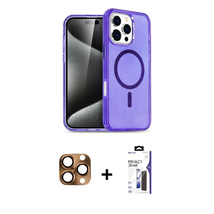 MARSİLYAN™- iPhone 16 Pro Max Kılıf Nova Asil Prime - Siyah Bilvis 3X AR Hayalet Cam Ekran Koruyucu + Pers Alüminyum Kamera Lens - CLTM