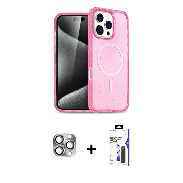 MARSİLYAN™- iPhone 16 Pro Max Kılıf Nova Asil Prime - Siyah Bilvis 3X AR Hayalet Cam Ekran Koruyucu + Pers Alüminyum Kamera Lens - GI