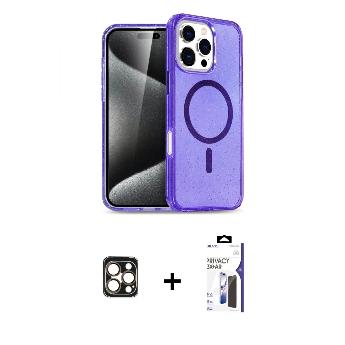 MARSİLYAN™- iPhone 16 Pro Max Kılıf Nova Asil Prime - Siyah Bilvis 3X AR Hayalet Cam Ekran Koruyucu + PVD Metal Kamera Lens - GD
