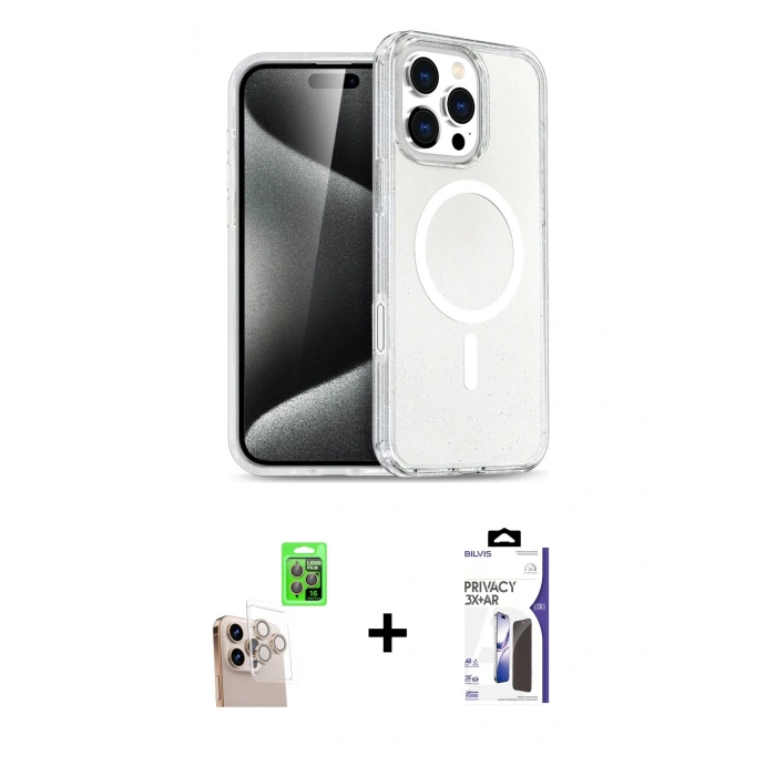 MARSİLYAN™- iPhone 16 Pro Max Kılıf Nova Asil Prime - Siyah Bilvis 3X AR Hayalet Cam Ekran Koruyucu + Raze Metal Kamera Lens - NLGY