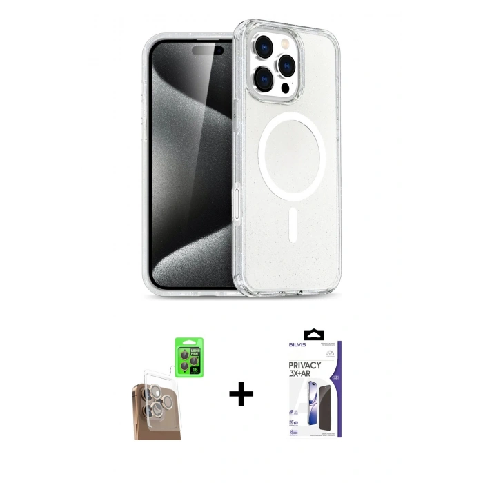MARSİLYAN™- iPhone 16 Pro Max Kılıf Nova Asil Prime - Siyah Bilvis 3X AR Hayalet Cam Ekran Koruyucu + Raze Metal Kamera Lens - CLTM