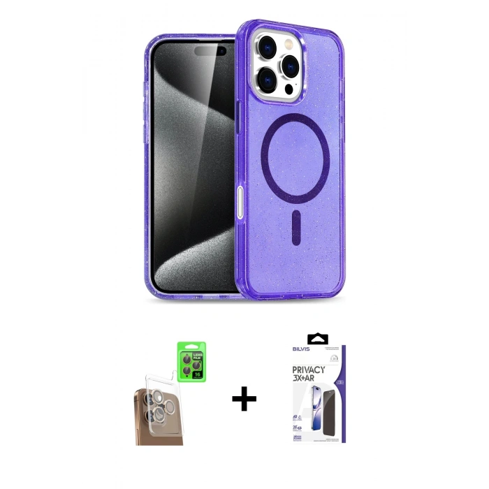 MARSİLYAN™- iPhone 16 Pro Max Kılıf Nova Asil Prime - Siyah Bilvis 3X AR Hayalet Cam Ekran Koruyucu + Raze Metal Kamera Lens - CLTM