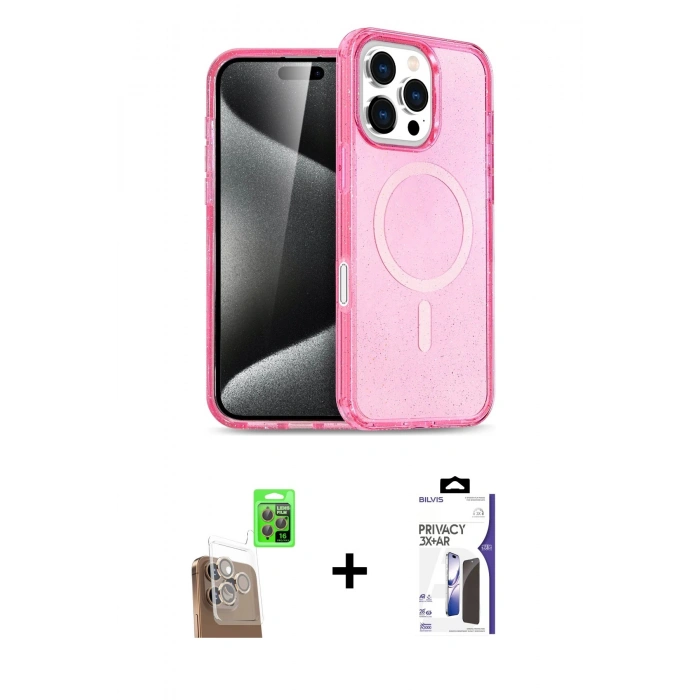 MARSİLYAN™- iPhone 16 Pro Max Kılıf Nova Asil Prime - Siyah Bilvis 3X AR Hayalet Cam Ekran Koruyucu + Raze Metal Kamera Lens - CLTM