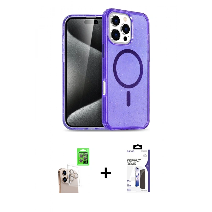 MARSİLYAN™- iPhone 16 Pro Max Kılıf Nova Asil Prime - Siyah Bilvis 3X AR Hayalet Cam Ekran Koruyucu + Raze Metal Kamera Lens - NLGY