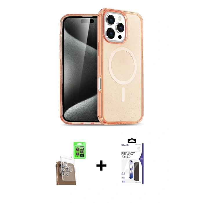 MARSİLYAN™- iPhone 16 Pro Max Kılıf Nova Asil Prime - Siyah Bilvis 3X AR Hayalet Cam Ekran Koruyucu + Raze Metal Kamera Lens - CLTM