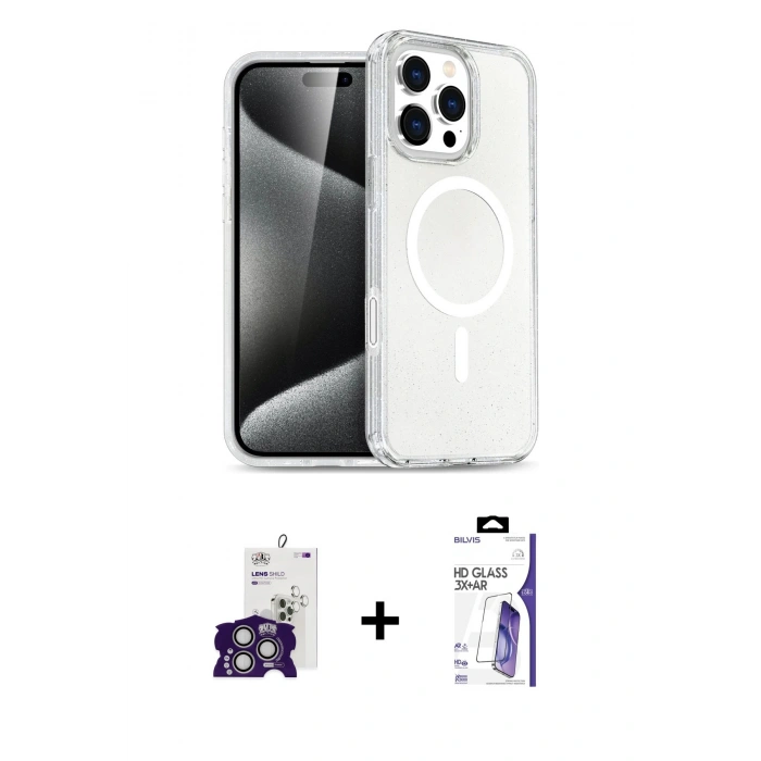 MARSİLYAN™- iPhone 16 Pro Max Kılıf Nova Asil Prime - Siyah Bilvis 3X AR HD Cam Ekran Koruyucu + Bilvis Titan Kamera Lens - GS