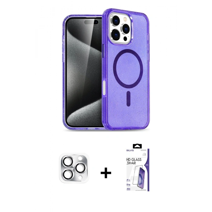 MARSİLYAN™- iPhone 16 Pro Max Kılıf Nova Asil Prime - Siyah Bilvis 3X AR HD Cam Ekran Koruyucu + Pers Alüminyum Kamera Lens - GS