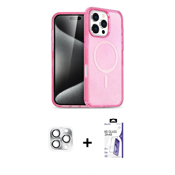 MARSİLYAN™- iPhone 16 Pro Max Kılıf Nova Asil Prime - Siyah Bilvis 3X AR HD Cam Ekran Koruyucu + Pers Alüminyum Kamera Lens - GS
