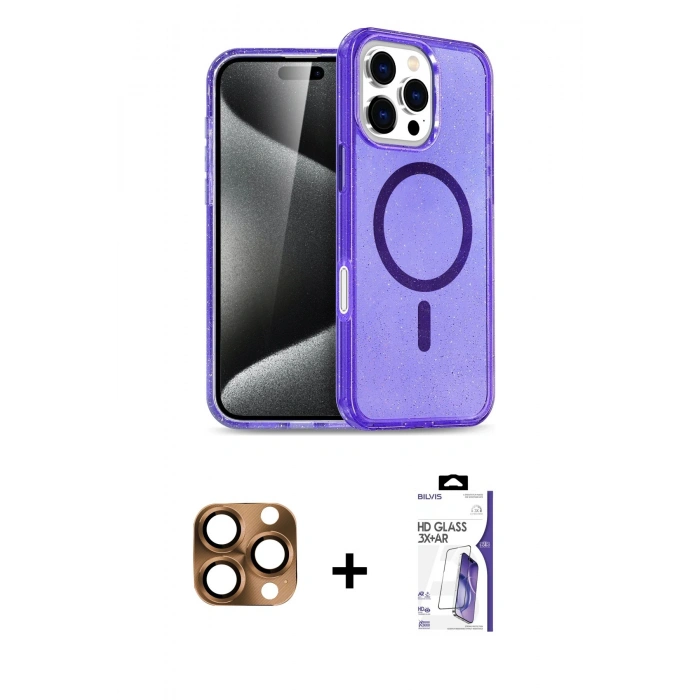 MARSİLYAN™- iPhone 16 Pro Max Kılıf Nova Asil Prime - Siyah Bilvis 3X AR HD Cam Ekran Koruyucu + Pers Alüminyum Kamera Lens - CLTM