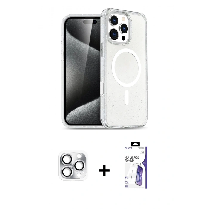 MARSİLYAN™- iPhone 16 Pro Max Kılıf Nova Asil Prime - Siyah Bilvis 3X AR HD Cam Ekran Koruyucu + Pers Alüminyum Kamera Lens - GS