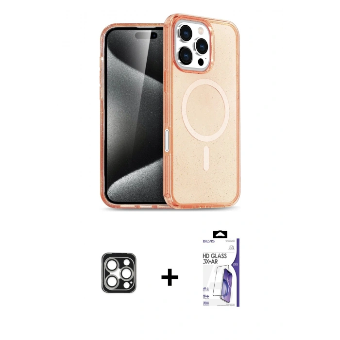 MARSİLYAN™- iPhone 16 Pro Max Kılıf Nova Asil Prime - Siyah Bilvis 3X AR HD Cam Ekran Koruyucu + PVD Metal Kamera Lens - GS