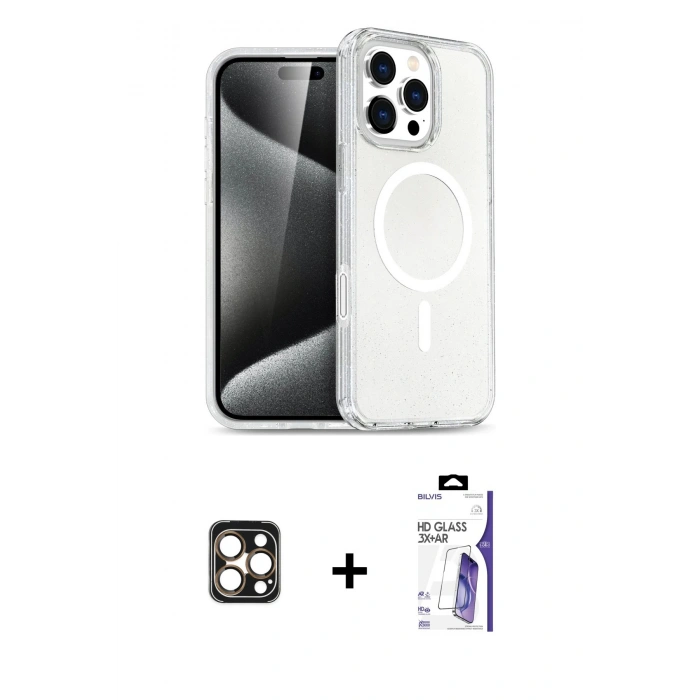 MARSİLYAN™- iPhone 16 Pro Max Kılıf Nova Asil Prime - Siyah Bilvis 3X AR HD Cam Ekran Koruyucu + PVD Metal Kamera Lens - GD