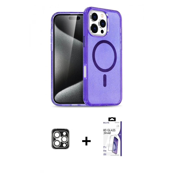 MARSİLYAN™- iPhone 16 Pro Max Kılıf Nova Asil Prime - Siyah Bilvis 3X AR HD Cam Ekran Koruyucu + PVD Metal Kamera Lens - GS