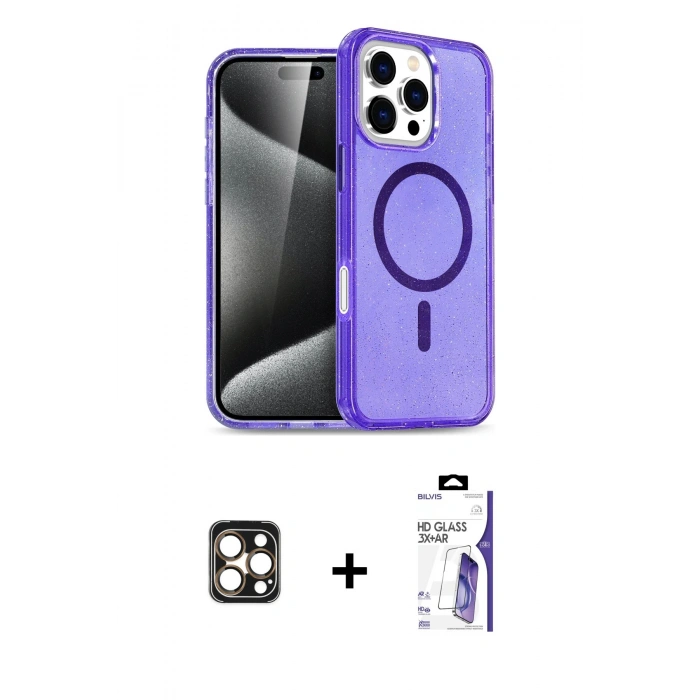 MARSİLYAN™- iPhone 16 Pro Max Kılıf Nova Asil Prime - Siyah Bilvis 3X AR HD Cam Ekran Koruyucu + PVD Metal Kamera Lens - GD