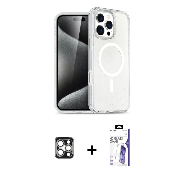 MARSİLYAN™- iPhone 16 Pro Max Kılıf Nova Asil Prime - Siyah Bilvis 3X AR HD Cam Ekran Koruyucu + PVD Metal Kamera Lens - GS