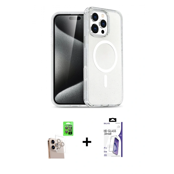MARSİLYAN™- iPhone 16 Pro Max Kılıf Nova Asil Prime - Siyah Bilvis 3X AR HD Cam Ekran Koruyucu + Raze Metal Kamera Lens - NLGY