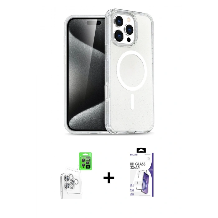 MARSİLYAN™- iPhone 16 Pro Max Kılıf Nova Asil Prime - Siyah Bilvis 3X AR HD Cam Ekran Koruyucu + Raze Metal Kamera Lens - BZ