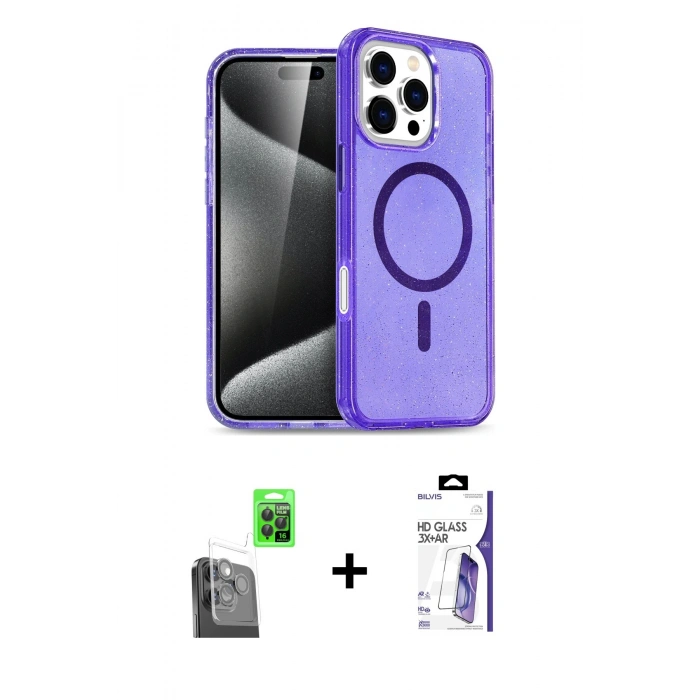 MARSİLYAN™- iPhone 16 Pro Max Kılıf Nova Asil Prime - Siyah Bilvis 3X AR HD Cam Ekran Koruyucu + Raze Metal Kamera Lens - SH
