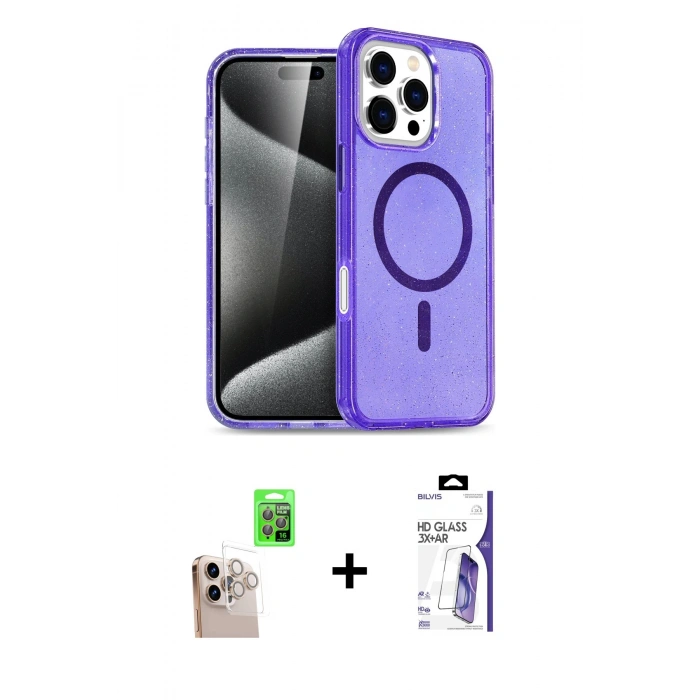 MARSİLYAN™- iPhone 16 Pro Max Kılıf Nova Asil Prime - Siyah Bilvis 3X AR HD Cam Ekran Koruyucu + Raze Metal Kamera Lens - NLGY