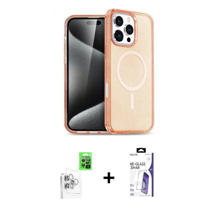 MARSİLYAN™- iPhone 16 Pro Max Kılıf Nova Asil Prime - Siyah Bilvis 3X AR HD Cam Ekran Koruyucu + Raze Metal Kamera Lens - BZ