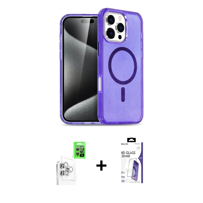 MARSİLYAN™- iPhone 16 Pro Max Kılıf Nova Asil Prime - Siyah Bilvis 3X AR HD Cam Ekran Koruyucu + Raze Metal Kamera Lens - BZ
