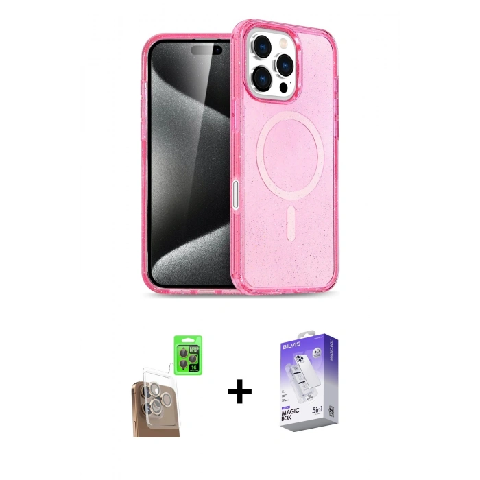MARSİLYAN™- iPhone 16 Pro Max Kılıf Nova Asil Prime - Siyah Bilvis 5in1 3D Magic Cam Ekran Koruyucu + Raze Metal Kamera Lens - CLTM