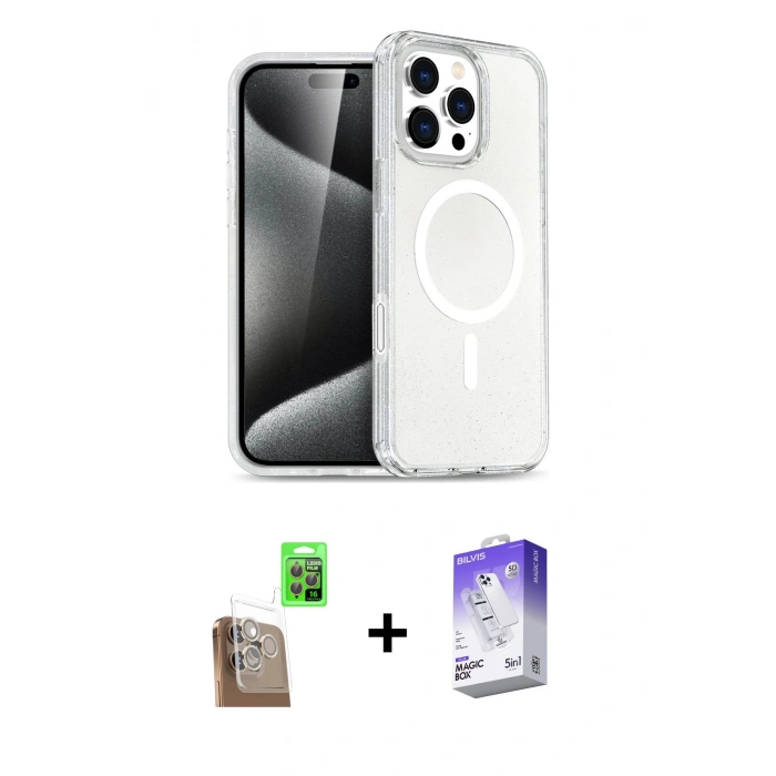 MARSİLYAN™- iPhone 16 Pro Max Kılıf Nova Asil Prime - Siyah Bilvis 5in1 3D Magic Cam Ekran Koruyucu + Raze Metal Kamera Lens - CLTM