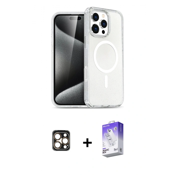 MARSİLYAN™- iPhone 16 Pro Max Kılıf Nova Asil Prime - Siyah Bilvis 5in1 3D Magic Cam Ekran Koruyucu + PVD Metal Kamera Lens - GD