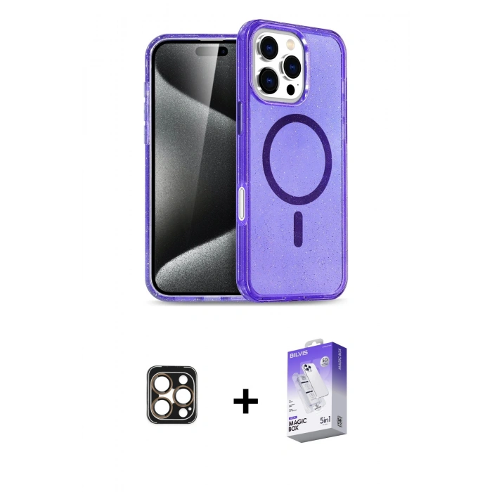 MARSİLYAN™- iPhone 16 Pro Max Kılıf Nova Asil Prime - Siyah Bilvis 5in1 3D Magic Cam Ekran Koruyucu + PVD Metal Kamera Lens - GD