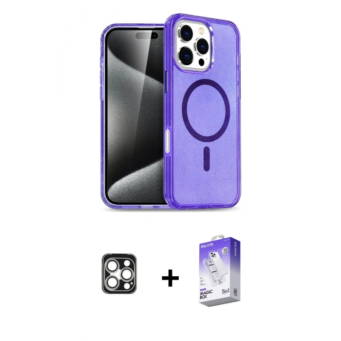 MARSİLYAN™- iPhone 16 Pro Max Kılıf Nova Asil Prime - Siyah Bilvis 5in1 3D Magic Cam Ekran Koruyucu + Gümüş PVD Metal Kamera Lens