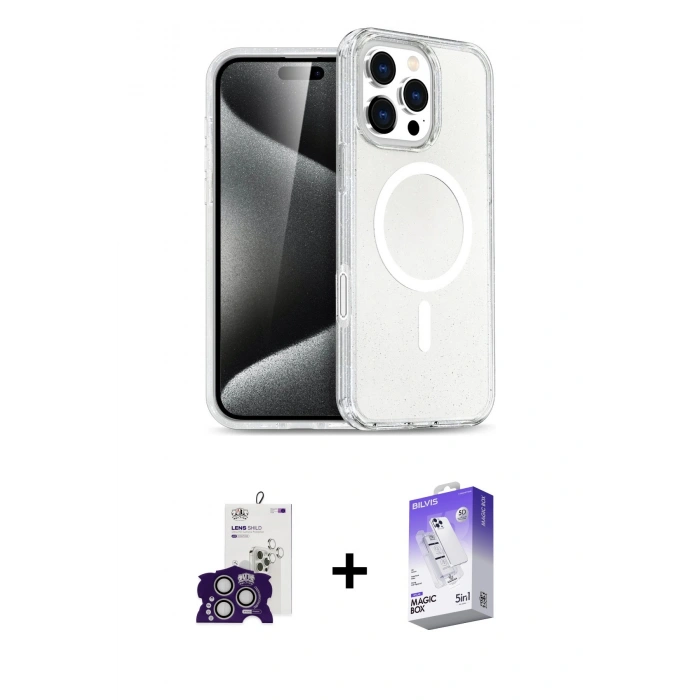 MARSİLYAN™- iPhone 16 Pro Max Kılıf Nova Asil Prime - Siyah Bilvis 5in1 3D Magic Cam Ekran Koruyucu + Bilvis Titan Kamera Lens - GS