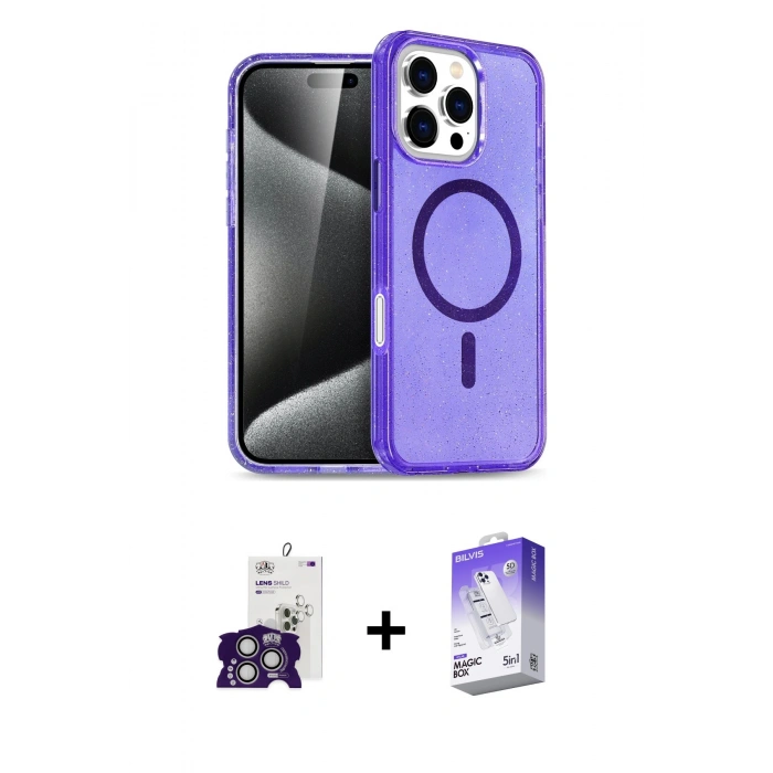MARSİLYAN™- iPhone 16 Pro Max Kılıf Nova Asil Prime - Siyah Bilvis 5in1 3D Magic Cam Ekran Koruyucu + Bilvis Titan Kamera Lens - GS