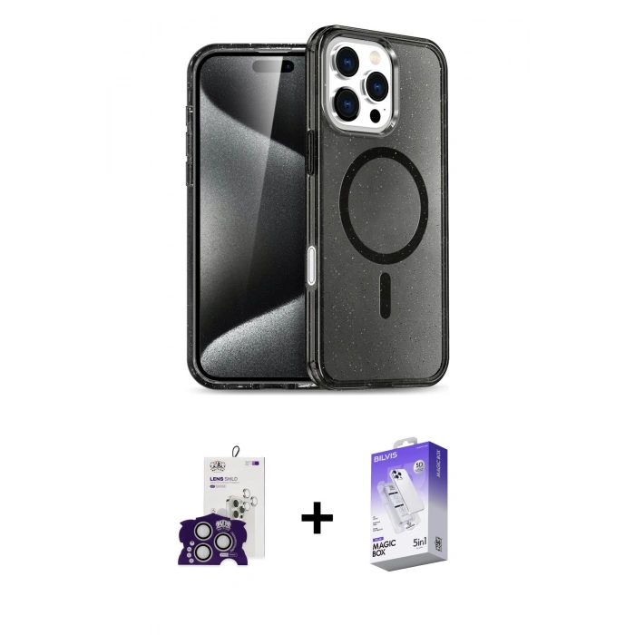 MARSİLYAN™- iPhone 16 Pro Max Kılıf Nova Asil Prime - Siyah Bilvis 5in1 3D Magic Cam Ekran Koruyucu + Bilvis Titan Kamera Lens - GS