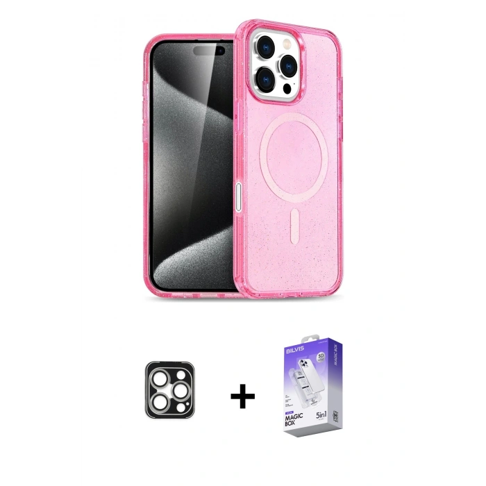 MARSİLYAN™- iPhone 16 Pro Max Kılıf Nova Asil Prime - Siyah Bilvis 5in1 3D Magic Cam Ekran Koruyucu + Gümüş PVD Metal Kamera Lens