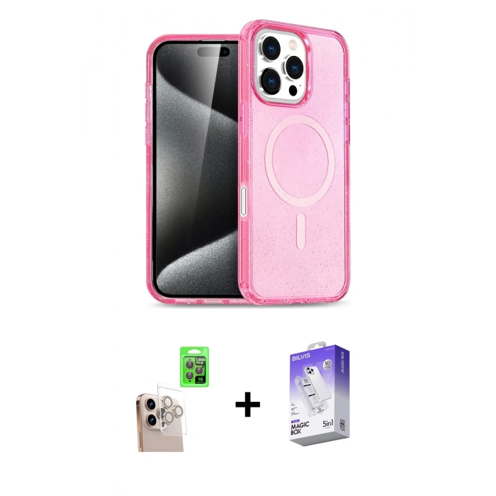 MARSİLYAN™- iPhone 16 Pro Max Kılıf Nova Asil Prime - Siyah Bilvis 5in1 3D Magic Cam Ekran Koruyucu + Natural Grey Raze Metal Kamera Lens