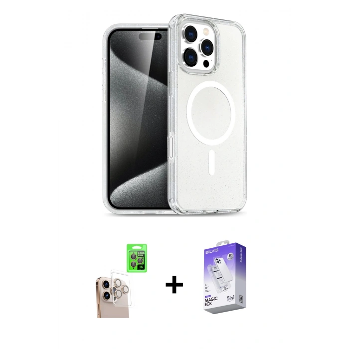 MARSİLYAN™- iPhone 16 Pro Max Kılıf Nova Asil Prime - Siyah Bilvis 5in1 3D Magic Cam Ekran Koruyucu + Natural Grey Raze Metal Kamera Lens