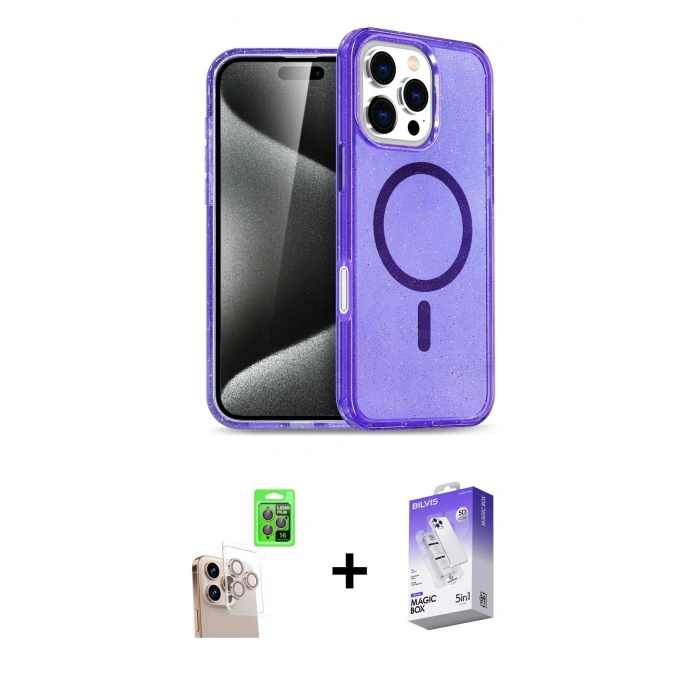 MARSİLYAN™- iPhone 16 Pro Max Kılıf Nova Asil Prime - Siyah Bilvis 5in1 3D Magic Cam Ekran Koruyucu + Natural Grey Raze Metal Kamera Lens