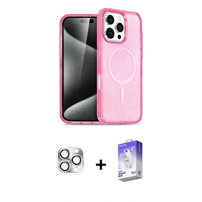 MARSİLYAN™- iPhone 16 Pro Max Kılıf Nova Asil Prime - Siyah Bilvis 5in1 3D Magic Cam Ekran Koruyucu + Pers Alüminyum Kamera Lens - GS