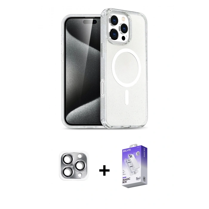 MARSİLYAN™- iPhone 16 Pro Max Kılıf Nova Asil Prime - Siyah Bilvis 5in1 3D Magic Cam Ekran Koruyucu + Pers Alüminyum Kamera Lens - GI