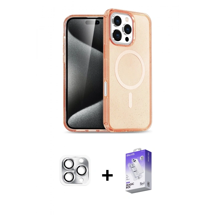 MARSİLYAN™- iPhone 16 Pro Max Kılıf Nova Asil Prime - Siyah Bilvis 5in1 3D Magic Cam Ekran Koruyucu + Pers Alüminyum Kamera Lens - GS