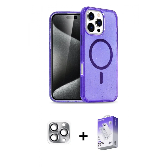 MARSİLYAN™- iPhone 16 Pro Max Kılıf Nova Asil Prime - Siyah Bilvis 5in1 3D Magic Cam Ekran Koruyucu + Pers Alüminyum Kamera Lens - GI