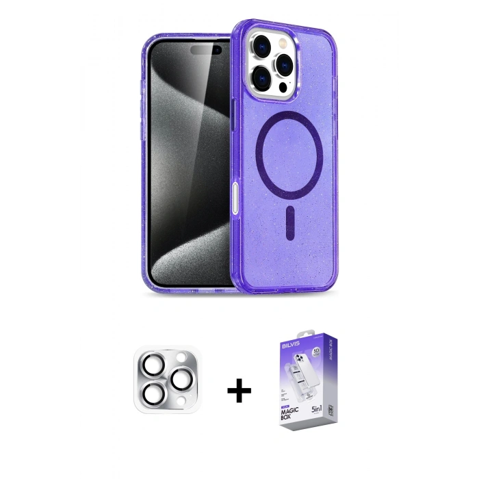 MARSİLYAN™- iPhone 16 Pro Max Kılıf Nova Asil Prime - Siyah Bilvis 5in1 3D Magic Cam Ekran Koruyucu + Pers Alüminyum Kamera Lens - GS