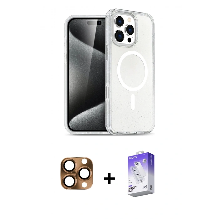 MARSİLYAN™- iPhone 16 Pro Max Kılıf Nova Asil Prime - Siyah Bilvis 5in1 3D Magic Cam Ekran Koruyucu + Pers Alüminyum Kamera Lens - CLTM