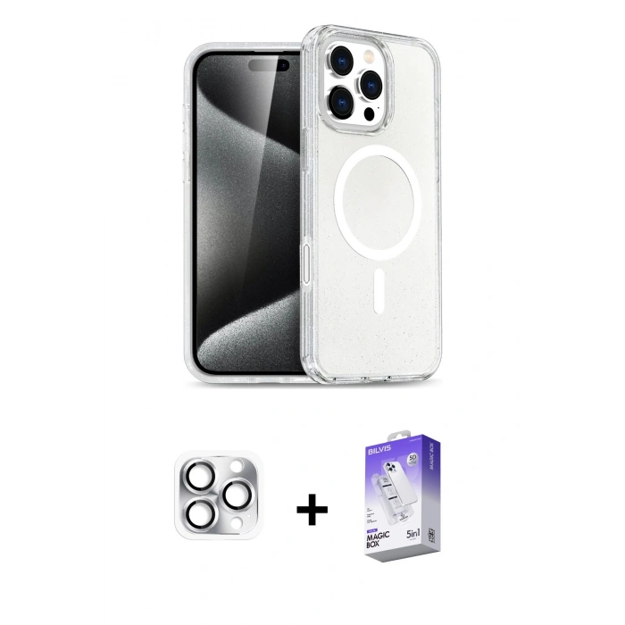 MARSİLYAN™- iPhone 16 Pro Max Kılıf Nova Asil Prime - Siyah Bilvis 5in1 3D Magic Cam Ekran Koruyucu + Pers Alüminyum Kamera Lens - GS