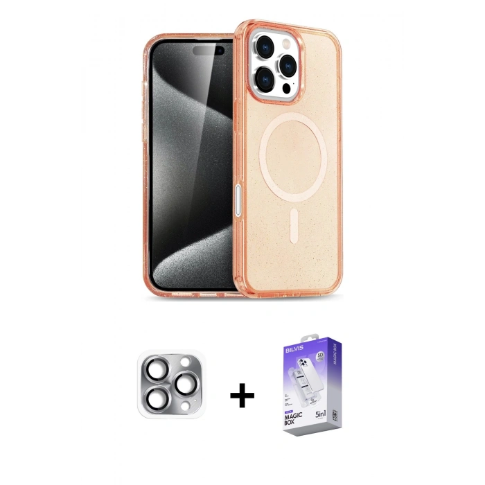 MARSİLYAN™- iPhone 16 Pro Max Kılıf Nova Asil Prime - Siyah Bilvis 5in1 3D Magic Cam Ekran Koruyucu + Pers Alüminyum Kamera Lens - GI