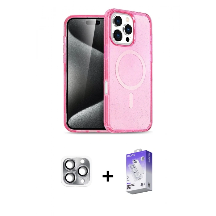 MARSİLYAN™- iPhone 16 Pro Max Kılıf Nova Asil Prime - Siyah Bilvis 5in1 3D Magic Cam Ekran Koruyucu + Pers Alüminyum Kamera Lens - GI