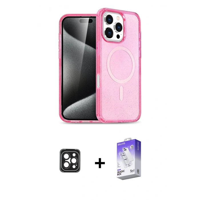 MARSİLYAN™- iPhone 16 Pro Max Kılıf Nova Asil Prime - Siyah Bilvis 5in1 3D Magic Cam Ekran Koruyucu + PVD Metal Kamera Lens - SH