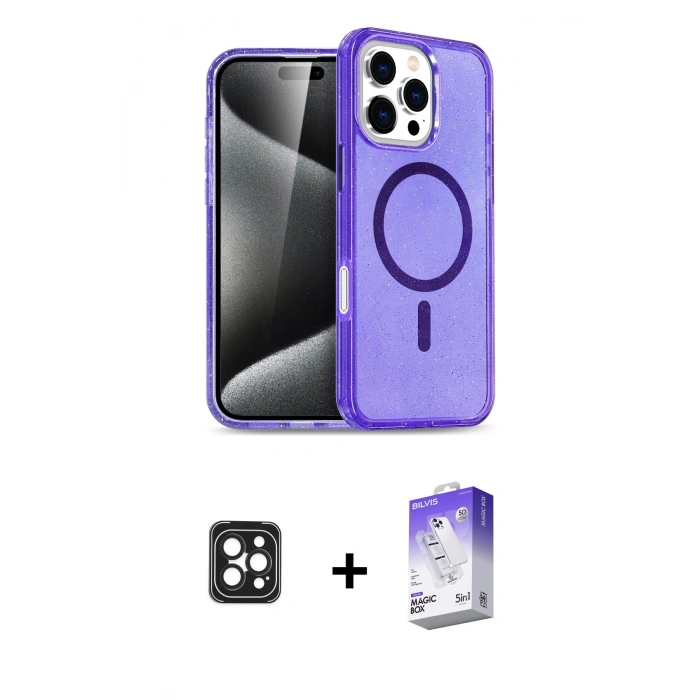 MARSİLYAN™- iPhone 16 Pro Max Kılıf Nova Asil Prime - Siyah Bilvis 5in1 3D Magic Cam Ekran Koruyucu + PVD Metal Kamera Lens - SH